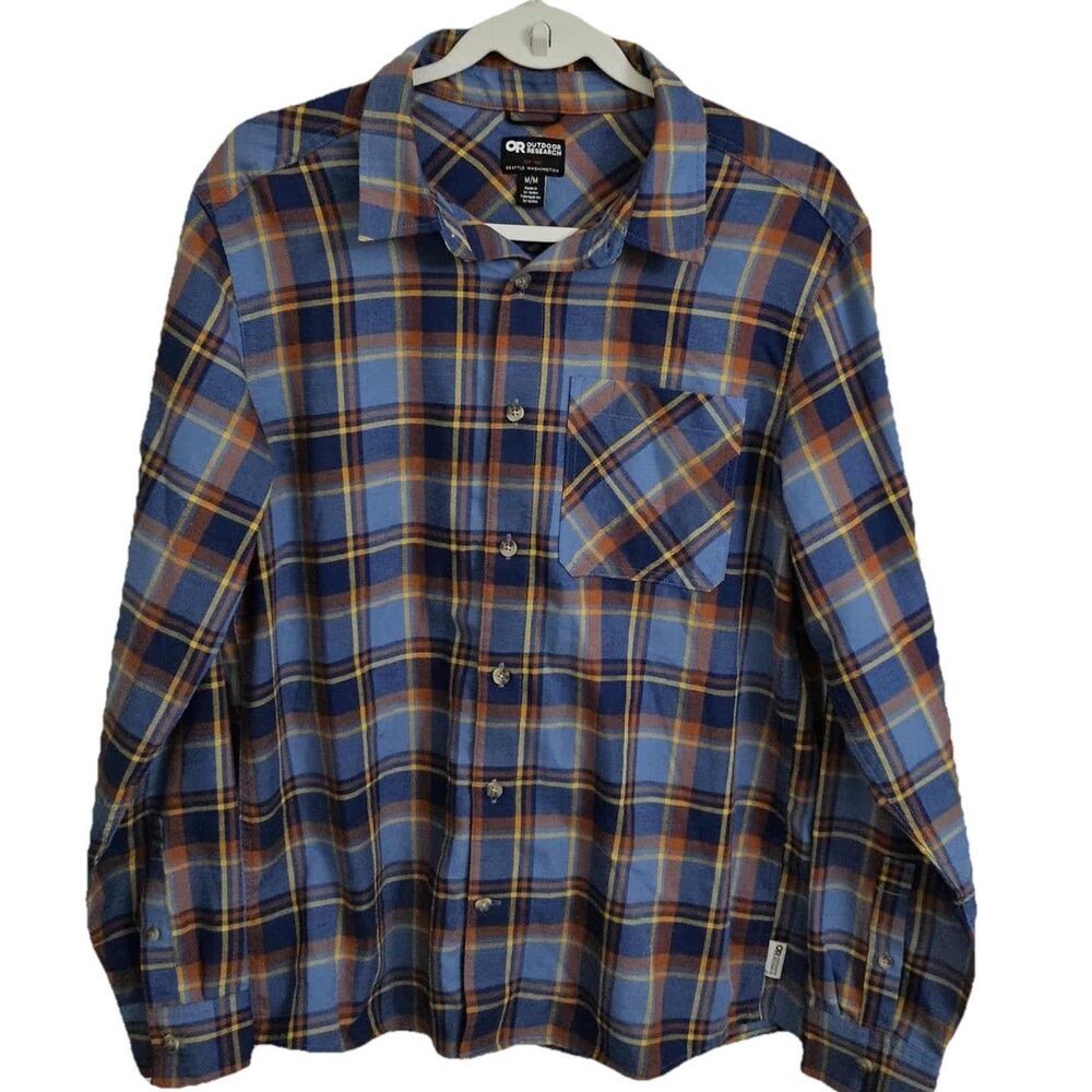 Outdoor Research Shirt Mens Medium Blue Plaid Ravenna Flannel Button Up Gorpcore
